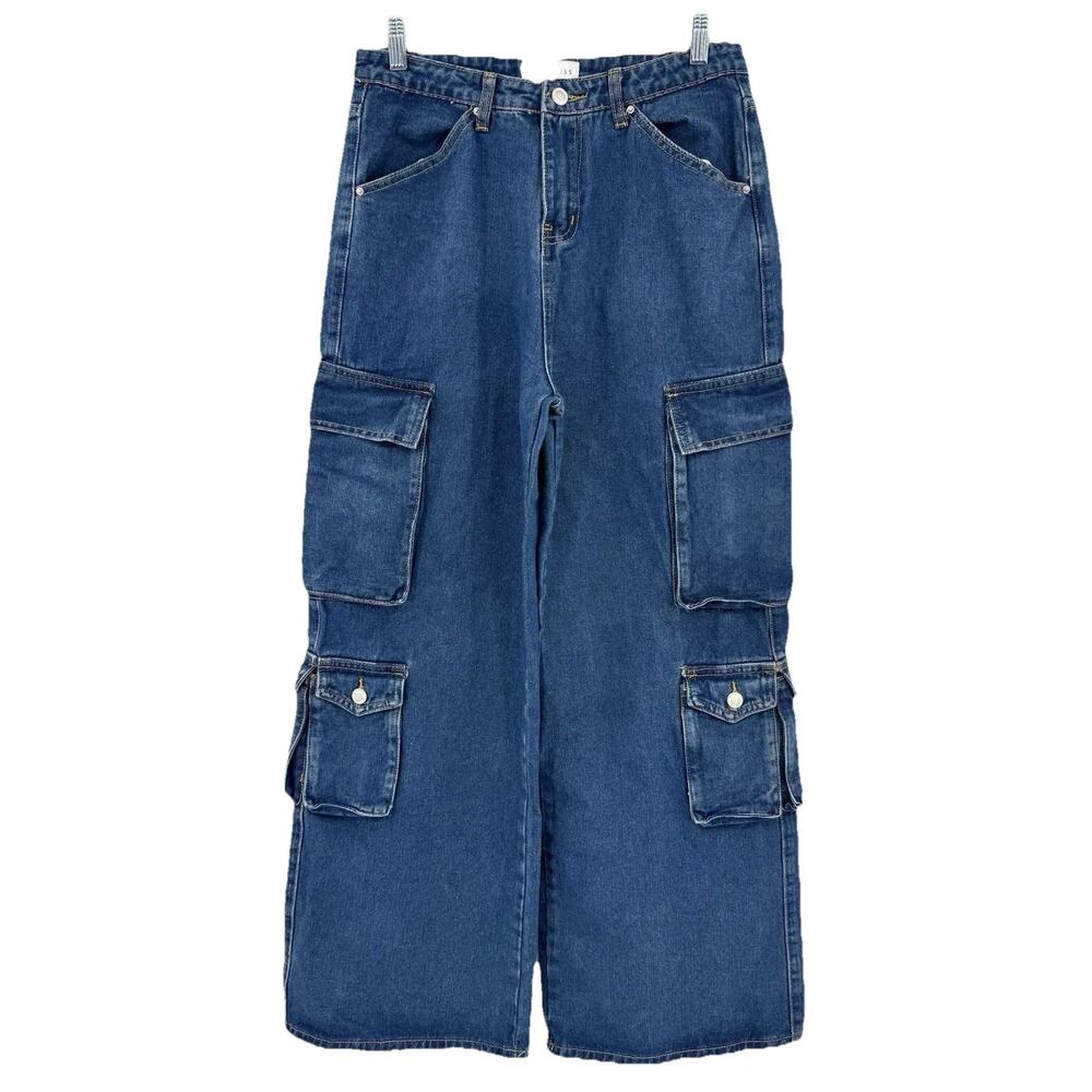 Angel Kiss Super High Rise Baggy Straight Cargo Skater Jeans Juniors Size 7/28